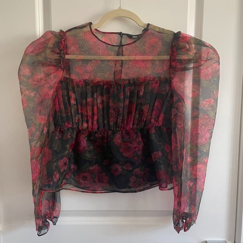 Zara floral chiffon blouse